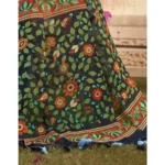 Women's Cotton Floral Pattern Foil Printed Saree With Blouse (Sky Blue, 5-6 Mtrs)
