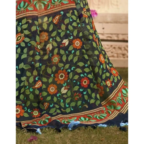 Women's Cotton Floral Pattern Foil Printed Saree With Blouse (Sky Blue, 5-6 Mtrs)