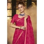 Women's Cotton Printed Saree With Blouse (Pink, 5-6 Mtrs)