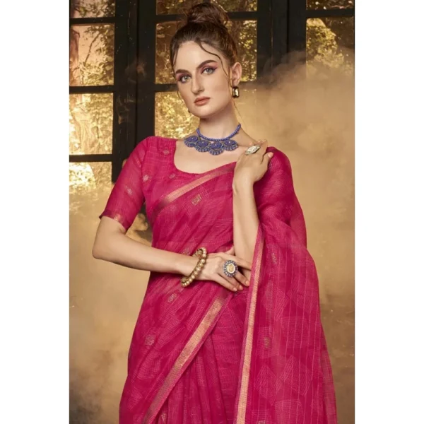 Women's Cotton Printed Saree With Blouse (Pink, 5-6 Mtrs)