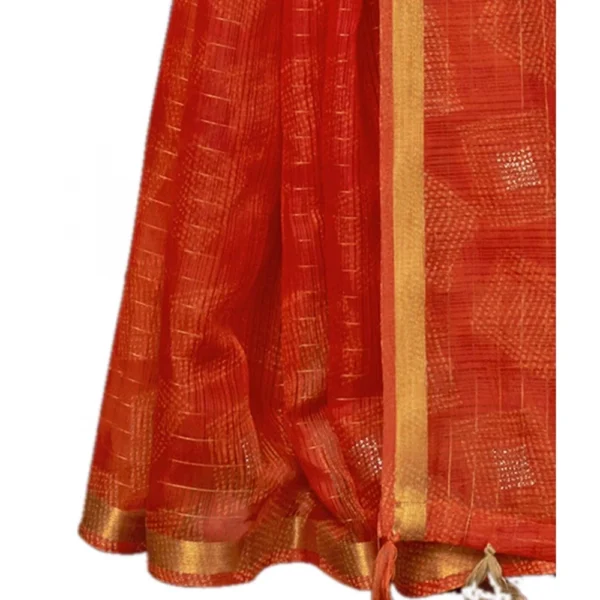 Women's Cotton Printed Saree With Blouse (Orange, 5-6 Mtrs)