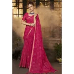 Women's Cotton Printed Saree With Blouse (Pink, 5-6 Mtrs)