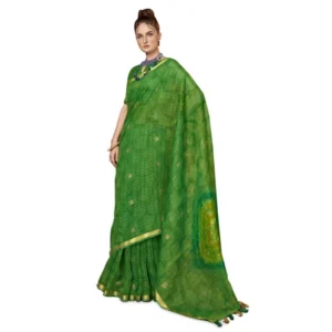 Women's Cotton Printed Saree With Blouse (Green, 5-6 Mtrs)