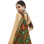 Women's Cotton Floral Pattern Foil Printed Saree With Blouse (Cream, 5-6 Mtrs)