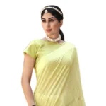 Women's Cotton Stripe Foil Pattern Saree With Blouse (Yellow, 5-6 Mtrs)