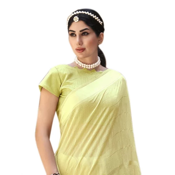 Women's Cotton Stripe Foil Pattern Saree With Blouse (Yellow, 5-6 Mtrs)