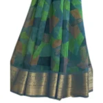 Women's Cotton Geomatric Printed Saree With Blouse (Dark Green, 5-6 Mtrs)