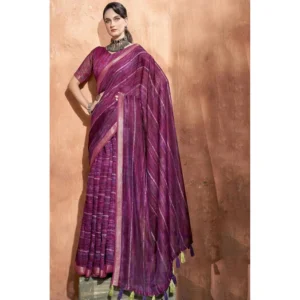 Women's Cotton Printed Saree With Blouse (Purple, 5-6 Mtrs)
