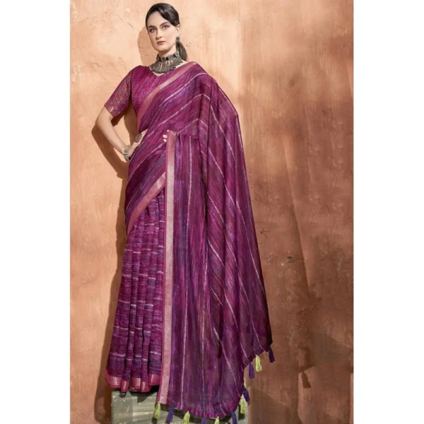 Women's Cotton Printed Saree With Blouse (Purple, 5-6 Mtrs)