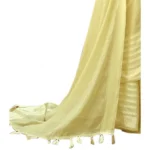 Women's Cotton Stripe Foil Pattern Saree With Blouse (Yellow, 5-6 Mtrs)
