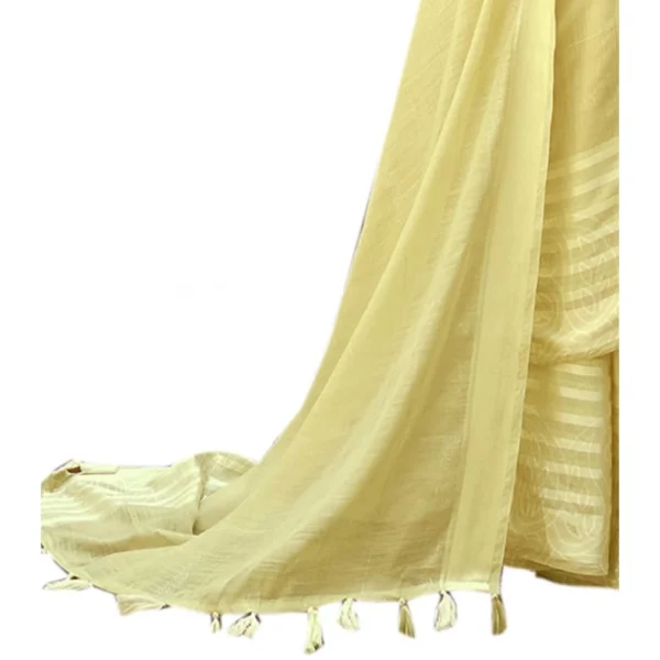 Women's Cotton Stripe Foil Pattern Saree With Blouse (Yellow, 5-6 Mtrs)