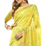 Women's Cotton Floral Printed Saree With Blouse (Light Yellow, 5-6 Mtrs)