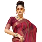 Women's Cotton Stripe Printed Saree With Blouse (Maroon, 5-6 Mtrs)