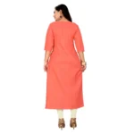 Women's Cotton Embroidery Straight Kurti (Peach)