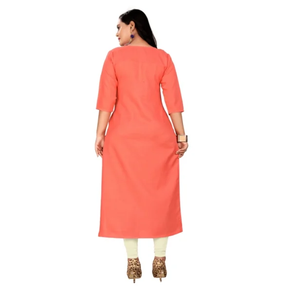 Women's Cotton Embroidery Straight Kurti (Peach)
