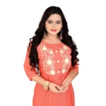 Women's Cotton Embroidery Straight Kurti (Peach)