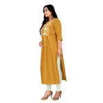 Women's Cotton Embroidery Straight Kurti (Mustard Yellow)