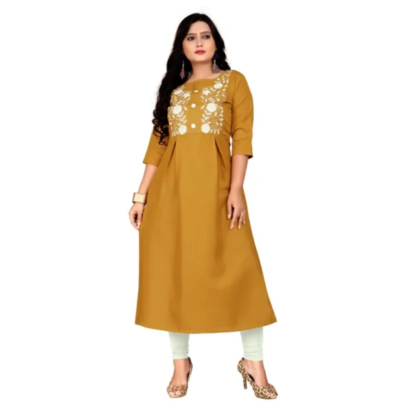 Women's Cotton Embroidery Straight Kurti (Mustard Yellow)