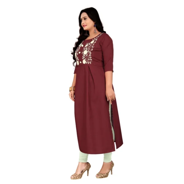 Women's Cotton Embroidery Straight Kurti (Maroon)