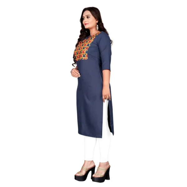 Women's Cotton Printed Straight Kurti (Navy Blue)