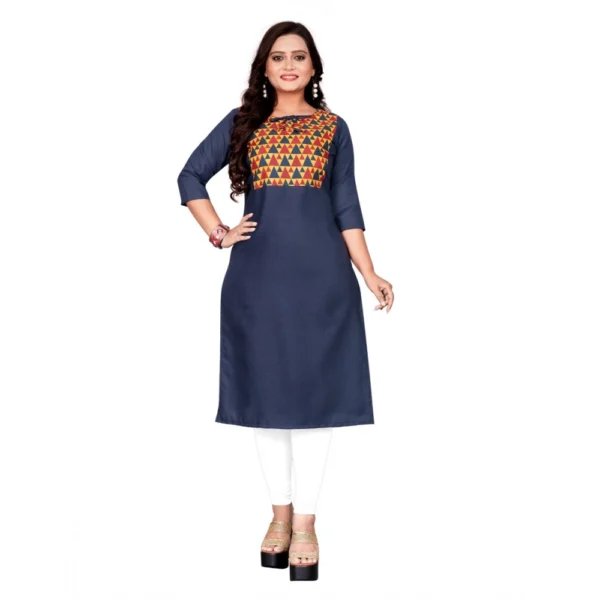 Women's Cotton Printed Straight Kurti (Navy Blue)