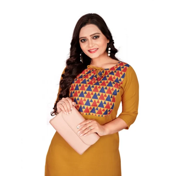 Women's Cotton Printed Straight Kurti (Mustard Yellow)