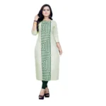 Women's Cotton Digital Print Straight Kurti (Light Green)