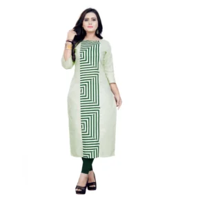 Women's Cotton Digital Print Straight Kurti (Light Green)