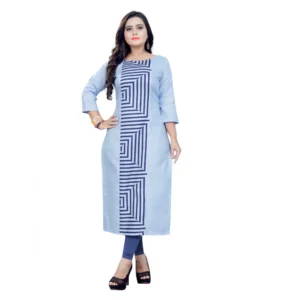 Women's Cotton Digital Print Straight Kurti (Light Blue)