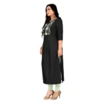 Women's Cotton Embroidery Straight Kurti (Black)