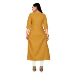 Women's Cotton Embroidery Straight Kurti (Mustard Yellow)