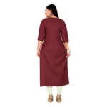 Women's Cotton Embroidery Straight Kurti (Maroon)