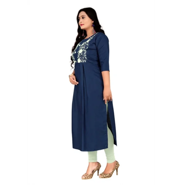 Women's Cotton Embroidery Straight Kurti (Navy Blue)