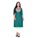 Women's Cotton Printed Straight Kurti (Turquoise Green)