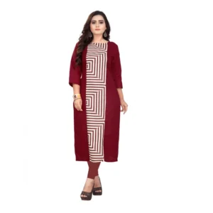 Women's Cotton Digital Print Straight Kurti (Maroon)