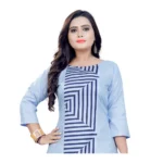 Women's Cotton Digital Print Straight Kurti (Light Blue)