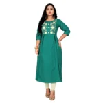 Women's Cotton Embroidery Straight Kurti (Turquoise Green)
