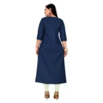 Women's Cotton Embroidery Straight Kurti (Navy Blue)