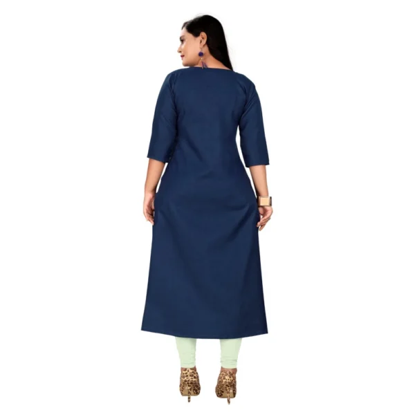 Women's Cotton Embroidery Straight Kurti (Navy Blue)