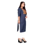 Women's Cotton Printed Straight Kurti (Navy Blue)