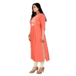 Women's Cotton Embroidery Straight Kurti (Peach)