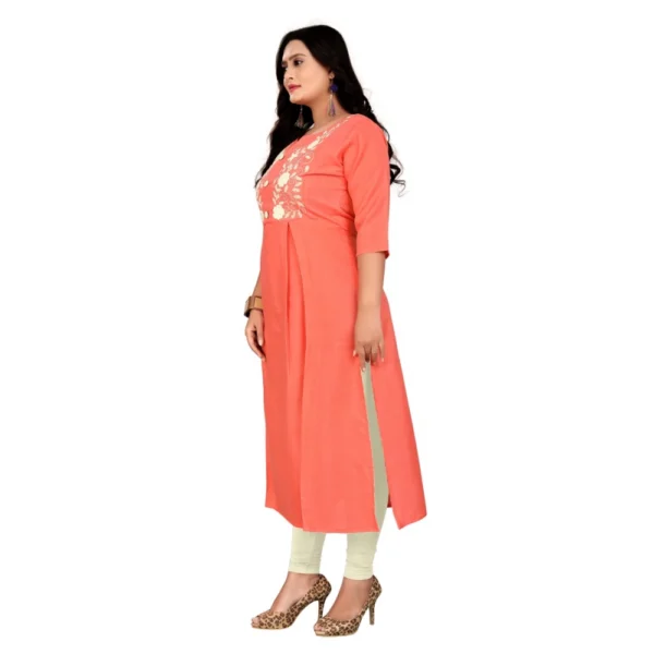 Women's Cotton Embroidery Straight Kurti (Peach)
