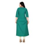 Women's Cotton Embroidery Straight Kurti (Turquoise Green)
