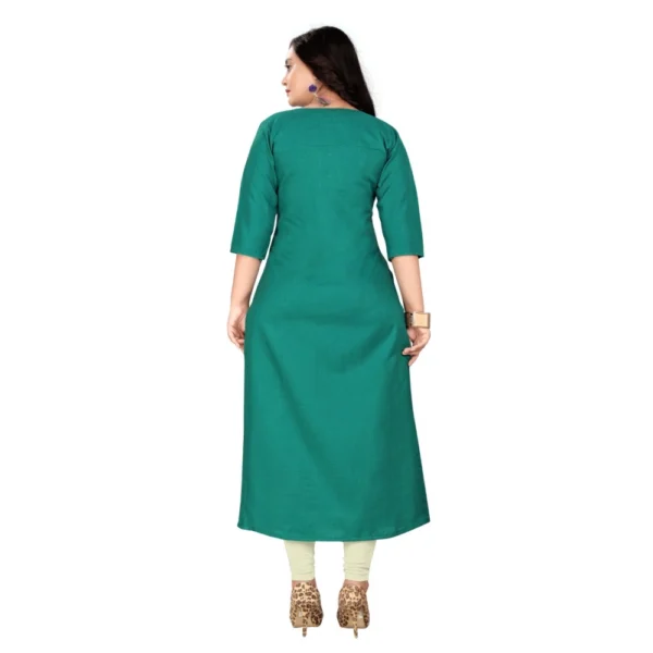 Women's Cotton Embroidery Straight Kurti (Turquoise Green)