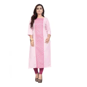 Women's Cotton Digital Print Straight Kurti (Light Pink)