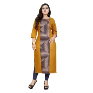 Women's Cotton Digital Print Straight Kurti (Mustard Yellow)