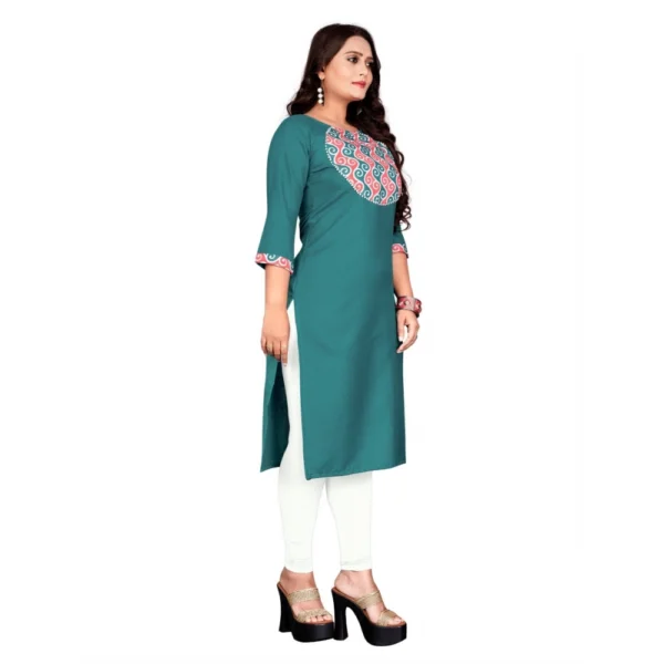 Women's Cotton Printed Straight Kurti (Turquoise Green)
