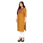 Women's Cotton Printed Straight Kurti (Mustard Yellow)