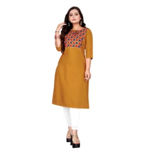 Women's Cotton Printed Straight Kurti (Mustard Yellow)
