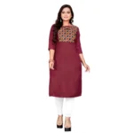 Women's Cotton Printed Straight Kurti (Maroon)